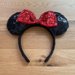 Sequin Minnie Ears with Red Bow